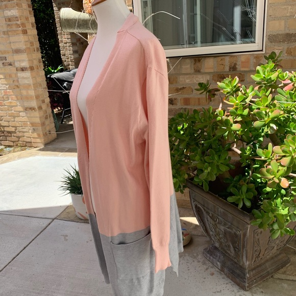 Pink and Grey color block cardigan - Picture 1 of 7